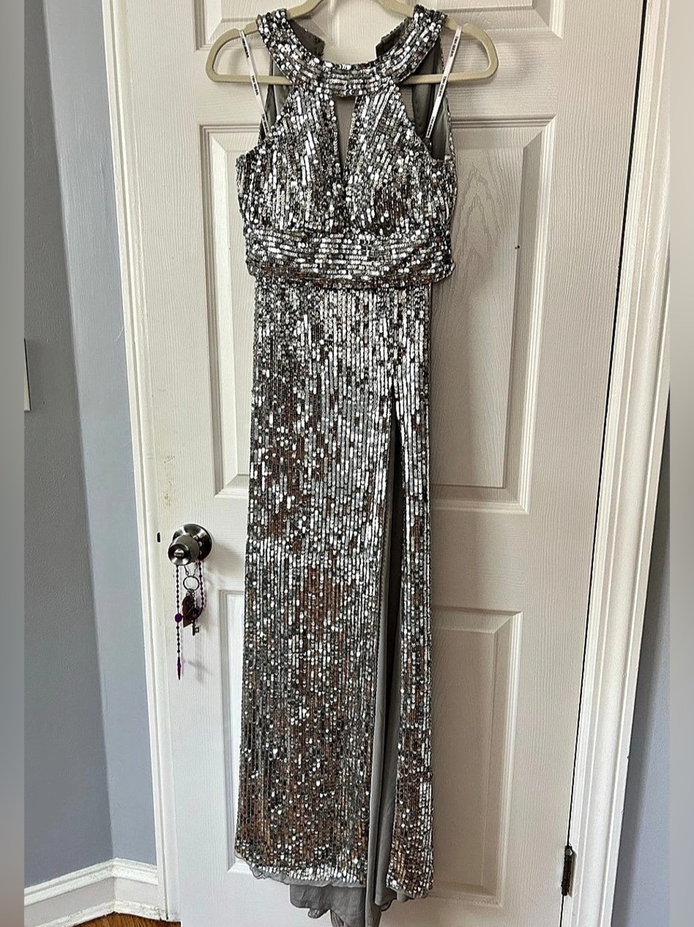 Sherri Hill Sequin Two-Piece Gown Silver